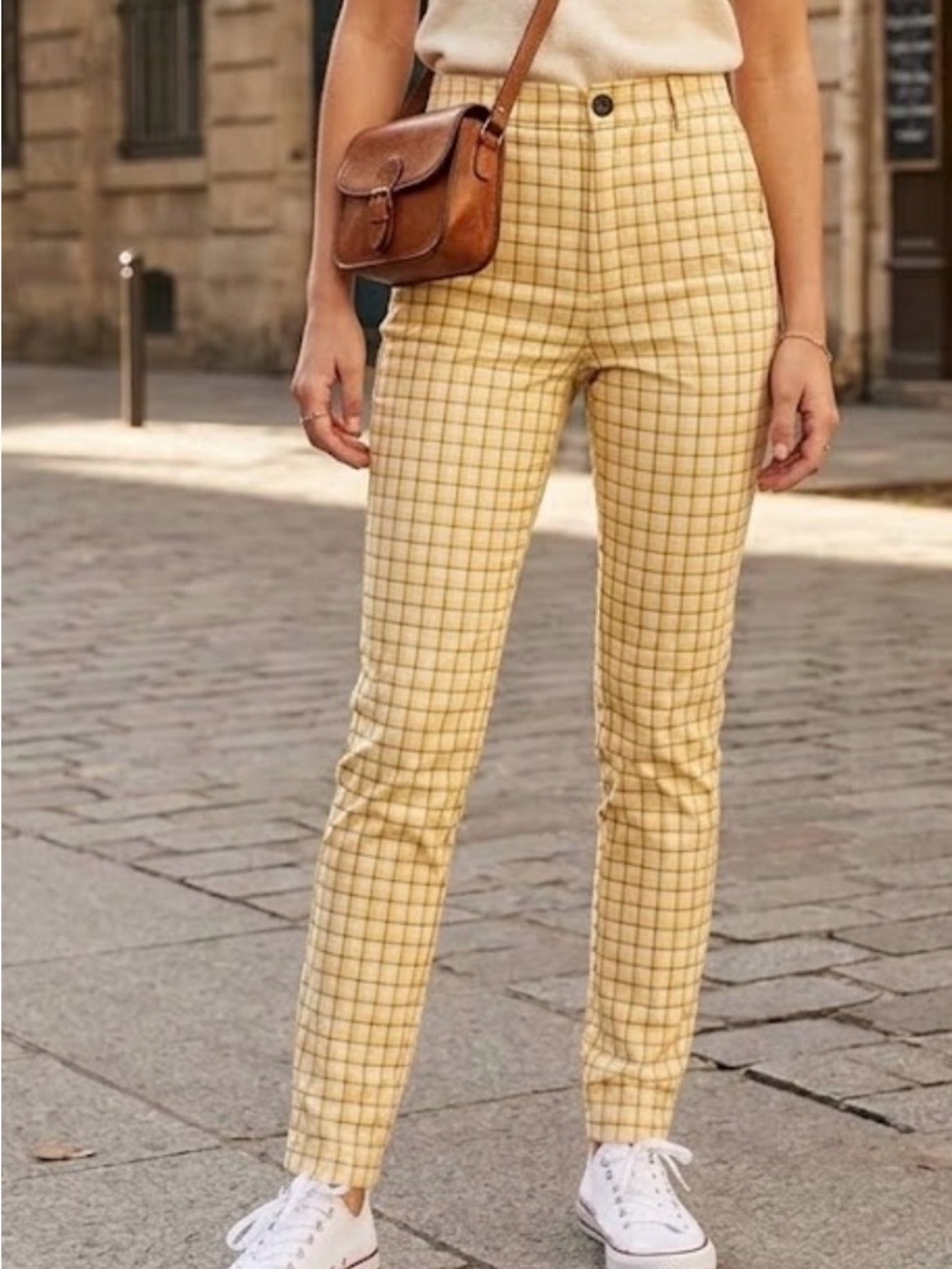 NWT Hollister Ultra High-Rise Yellow Stretch Plaid Pants XS⁠